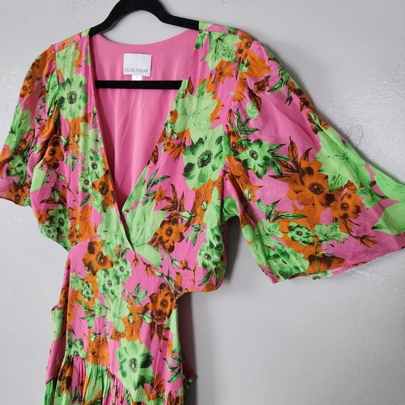 Gilner Farrar Maxi Floral Cutout V Neck Dress Medium - Picture 3 of 8
